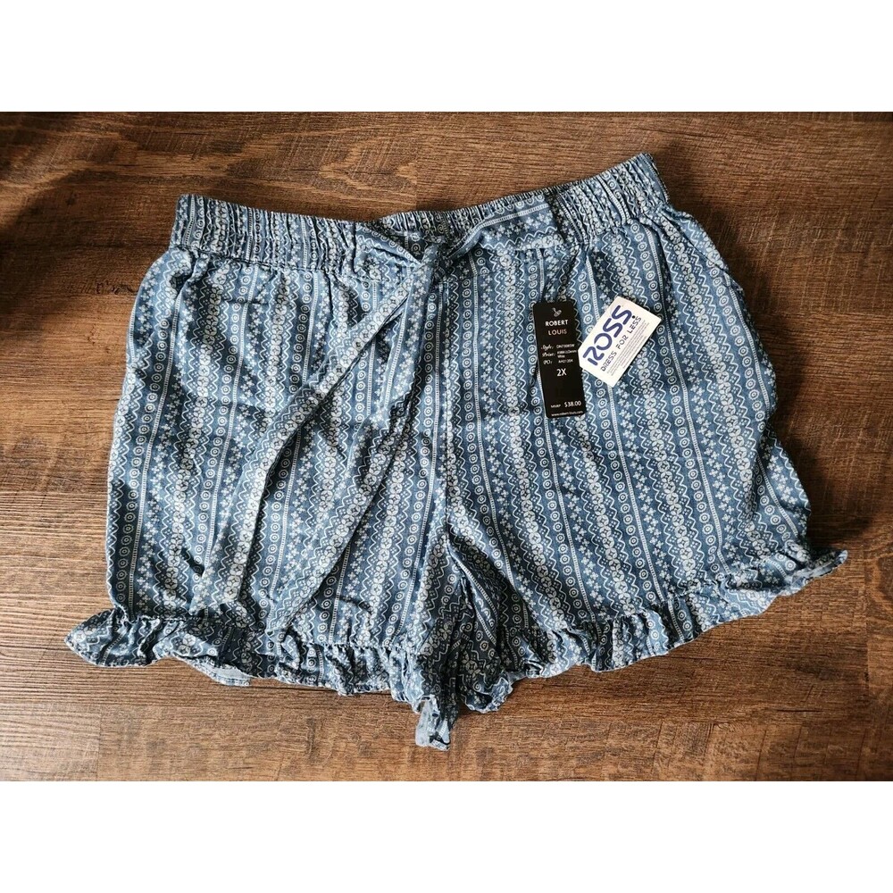 Ross Womens 2X Blue Patterned Elastic Waist Pull On Shorts